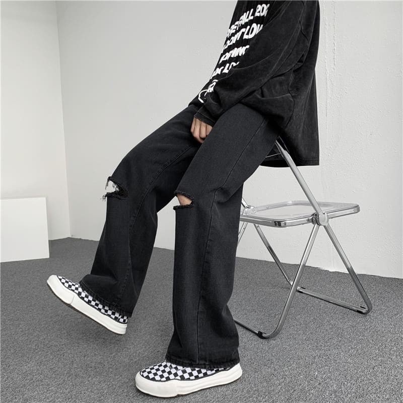Baggy ống rộng rách gối Unisex