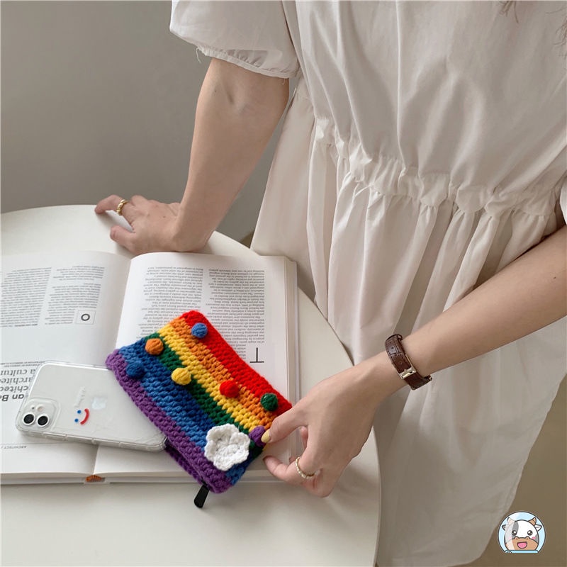 Túi Xách Nữ Đan Len Màu Cầu Vồng Thời Trang Hàn Quốc