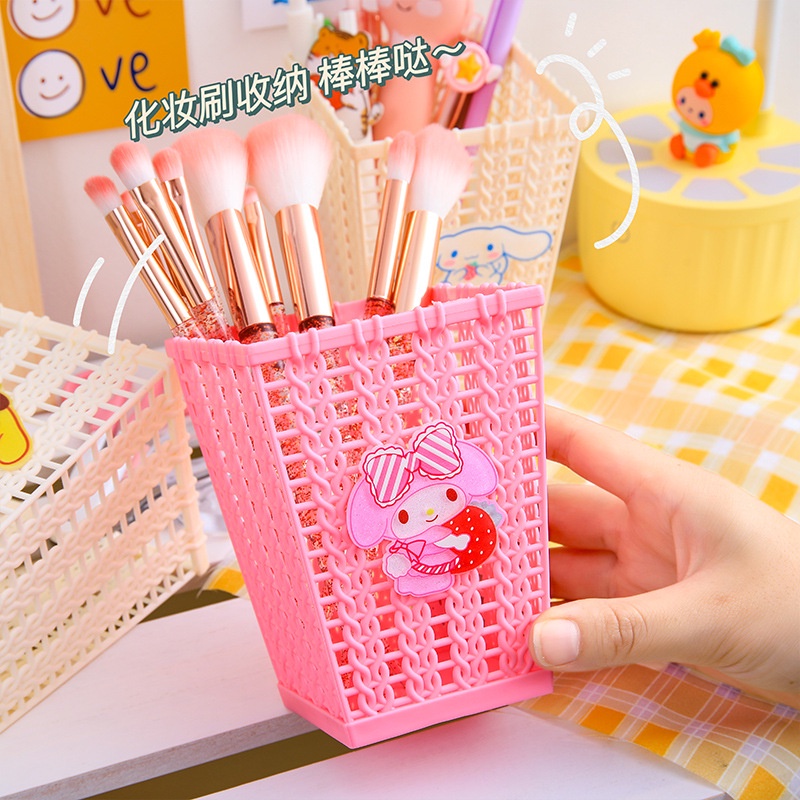 Ống cắm bút ,dụng cụ học tập nhựa vuông có icon siêu dễ thương cho các bé