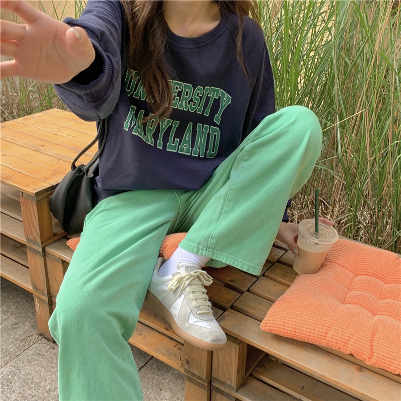 Áo sweater tay dàI cổ tròn in chữ thiết kế mớI phong cách hàn quốc