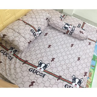 Drap giường 1m6 1m8 + 2 Vỏ Gối đầu 45 x 65 cm ⚡️ mẫu chú chó dễ thương (Kèm Ảnh Thật)