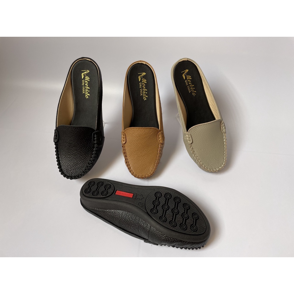 Giày Sabo - Giày Sục Nữ Da Bò Thật Cao Cấp Morbido M505 Màu Đen Đế Bệt 2p