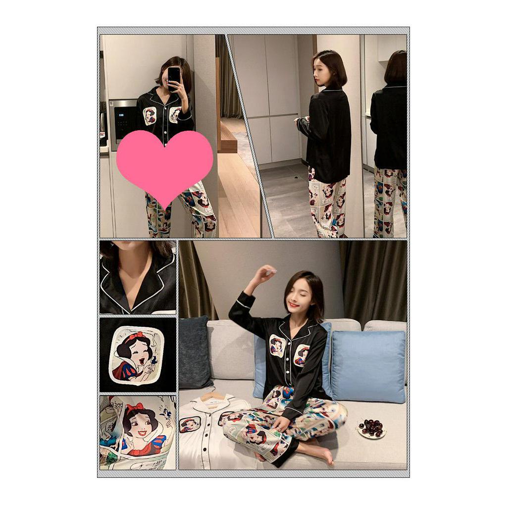 Bộ Đồ Ngủ Dài Tay Dáng Rộng In Hoạt Hình Bạch Tuyết Dễ Thương Cho Nữ