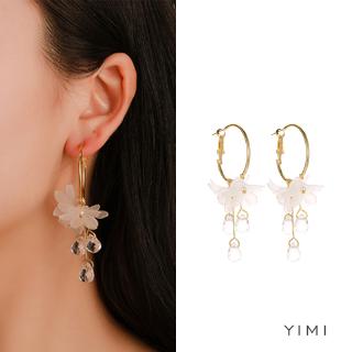 💞yimi💞bông tai kim loại hình hoa trắng đính pha lê ngọt ngào