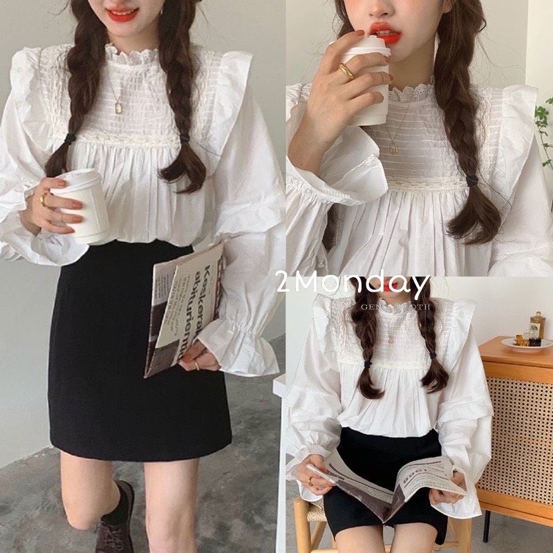Áo babydoll trắng cánh tiên Ulzzang thiết kế độc lạ Áo sơ mi trắng tay bèo
