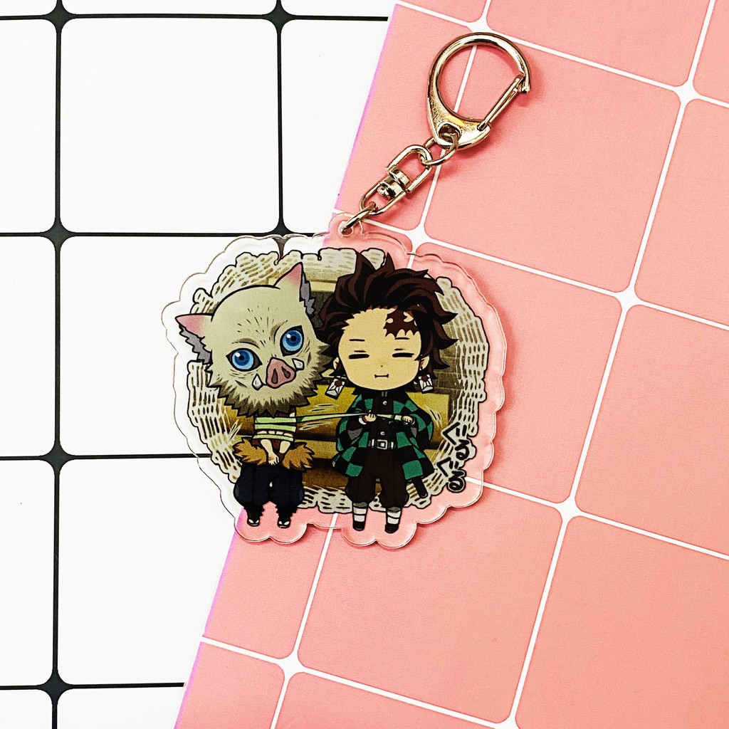 ( Mica trong acrylic ) Móc khóa Kimetsu no Yaiba Thanh gươm diệt quỷ ver nền cute quà tặng dễ thương anime chibi