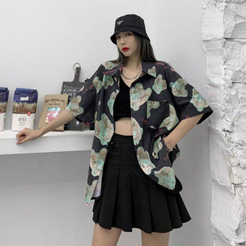 Áo Sơ Mi Tay Ngắn Unisex Cổ Bẻ Phong Cách Hàn Quốc Freesize