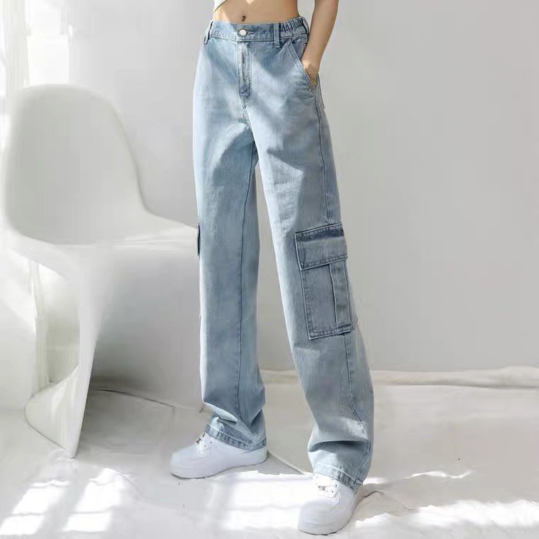 Quần Jean Bò Túi Hộp Nữ Dáng Suông Ống Rộng Hottrend Ulzzang Xanh Nhạt Phong Cách Đường Phố | BigBuy360 - bigbuy360.vn