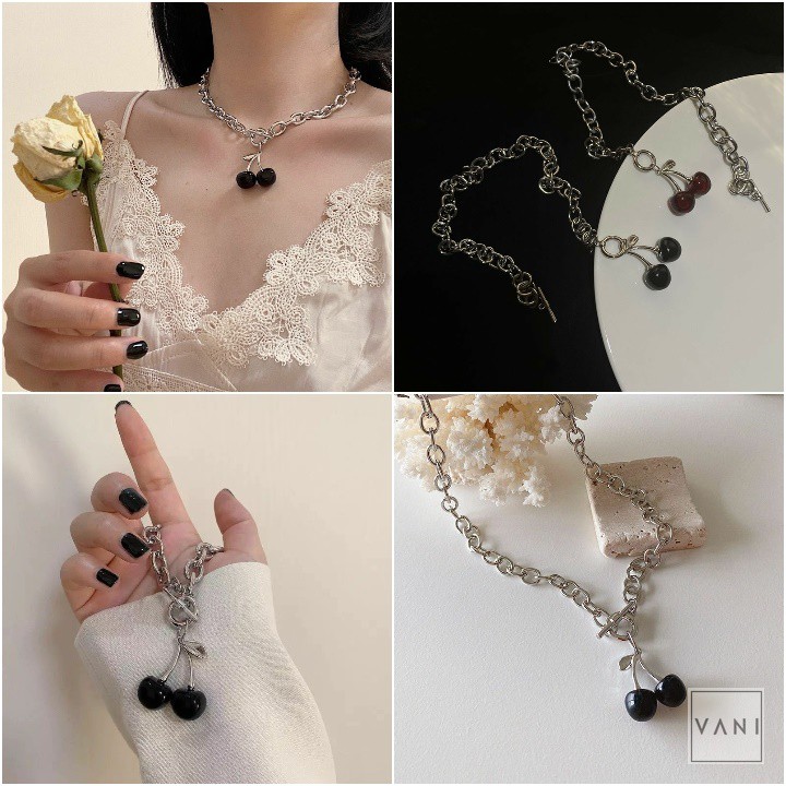 Choker, Dây Chuyền, Vòng Tay Hình Trái Cherry Phối Xích Lớn Phong Cách - Vani Store [TS000458]