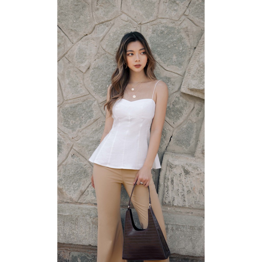 RECHIC Quần Chemise Màu Be Ống Loe Basic Thoải Mái Thời Thượng