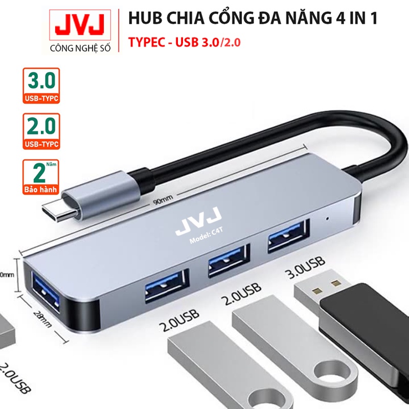 Hub type C USB C10 /C8/C6/C5/C4 JVJ đa năng cổng chuyển đổi chia cổng cho MacBook, Laptop - Bảo hành chính hãng 2 năm