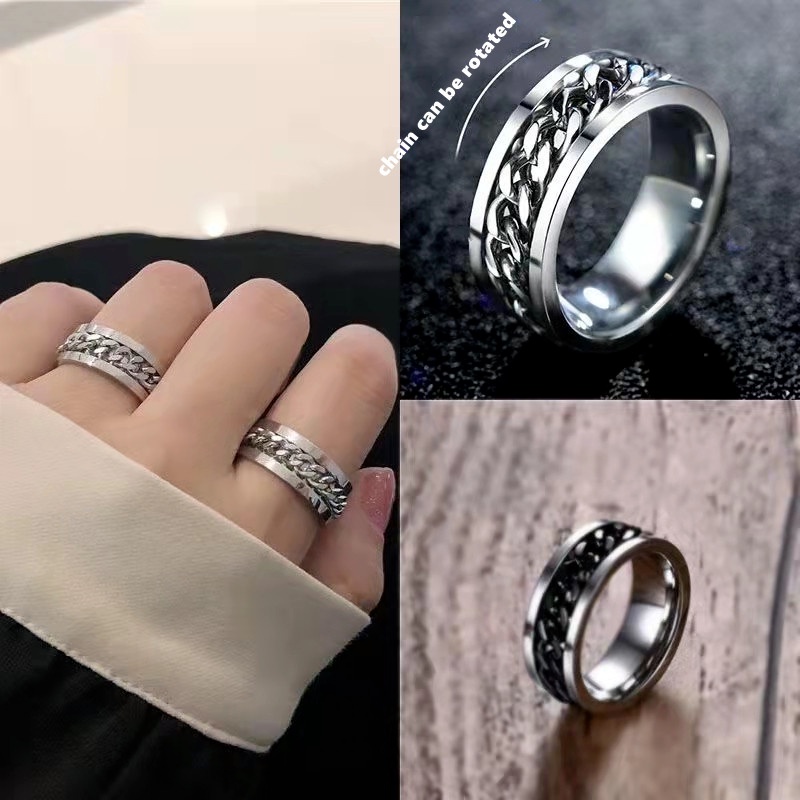 Nhẫn Thép Không Gỉ Màu Vàng/Bạc/Đen Họa Tiết Dây Xích Cá Tính Cho Cặp Đôi