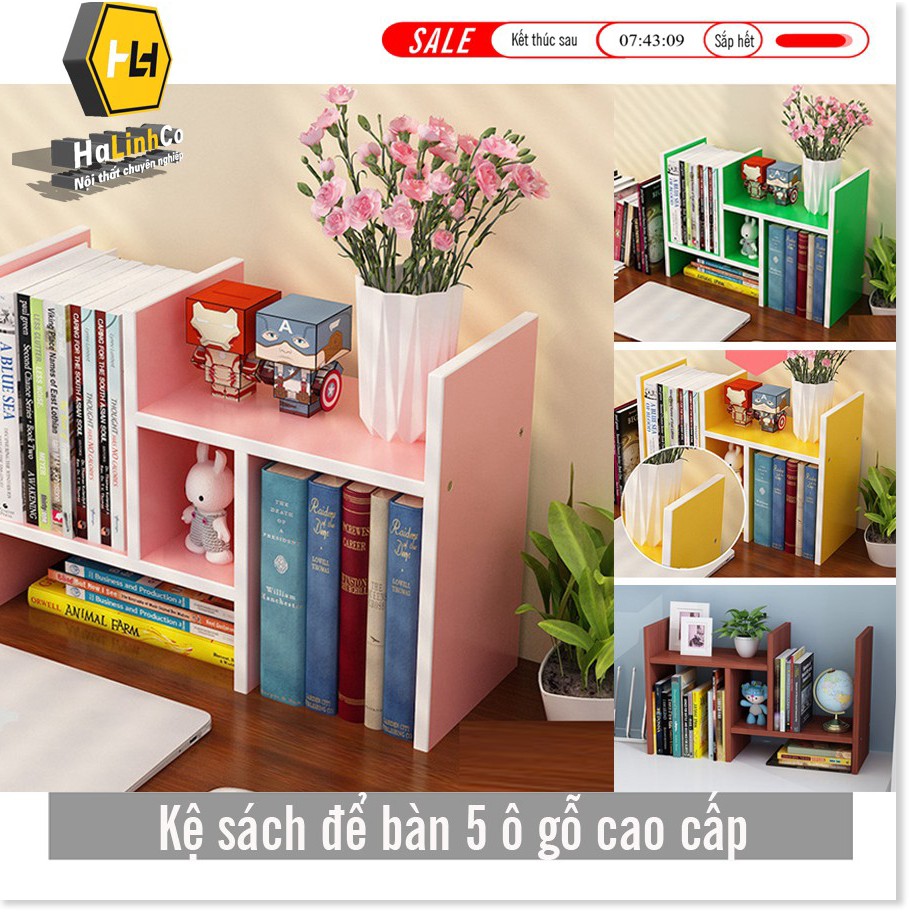 Kệ sách để bàn 5 ô đa năng bằng gỗ melamin cao cấp loại dày (bảo hành 12 tháng) Tủ sách tự lắp ráp