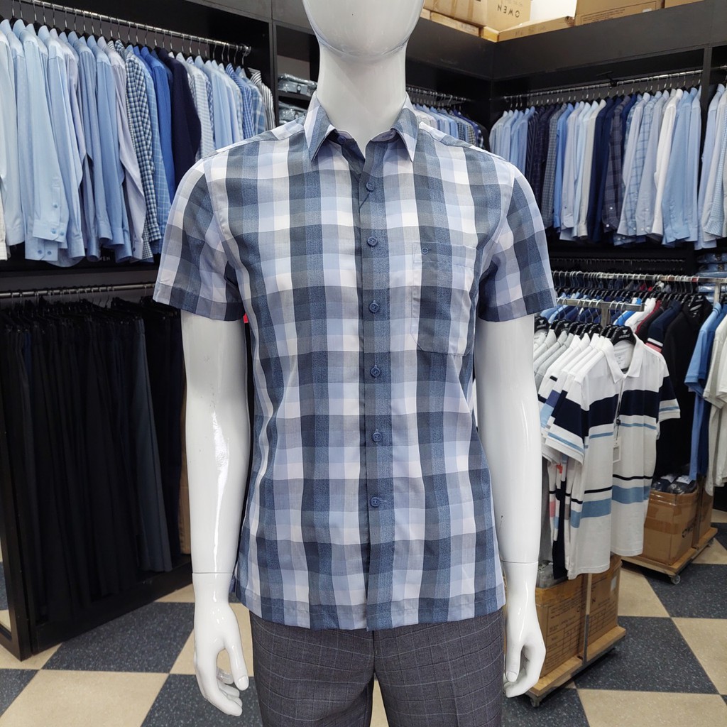 Áo Sơ Mi Nam Ngắn Tay Owen BA22940NT Cộc Tay Công Sở Cao Cấp Màu Kẻ Caro Xanh Trắng Xám Vải Lô Hội Dáng Body Fit Tà Bằng | BigBuy360 - bigbuy360.vn