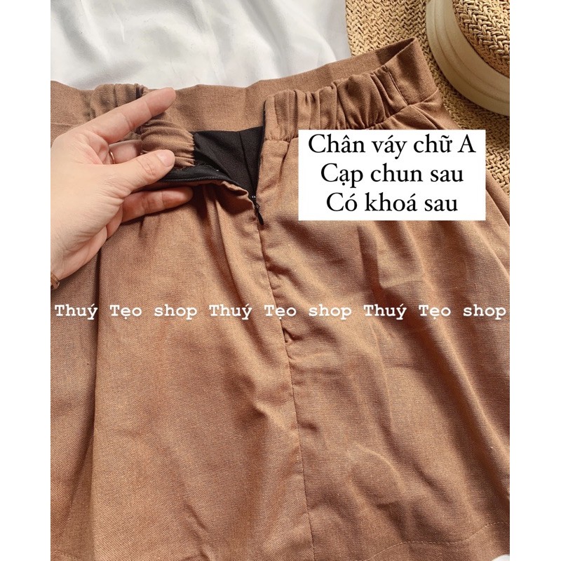 SET ĐUI THÔ ÁO CROPTOP TAY BỒNG CHÂN VÁY CHỮ A cạp chun sau khoá sau - Set đồ ullzang tay bồng cổ vest