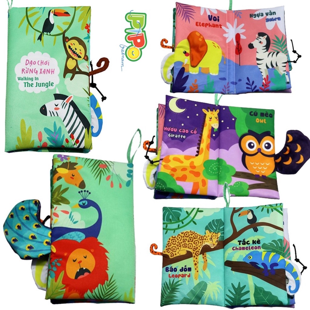 Sách Vải Đoán Đuôi PiPo Việt Nam An Toàn Cho Bé Từ 6 Tháng Tuổi, Giúp Phát Triển Trí Tuệ, Nhận Biết Các Loài Động Vật