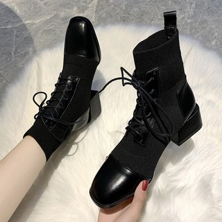 (ORDER) Boot len chun co giãn phối da gót 5cm 2019 mới