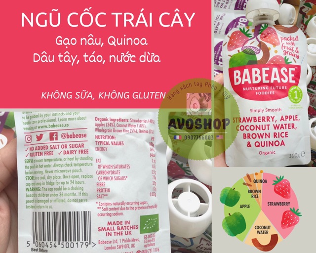 (Date 2021) Ngũ cốc trái cây hữu cơ từ quinoa và gạo nâu Bebease uk (4M+) KHÔNG SỮA KHÔNG GLUTEN