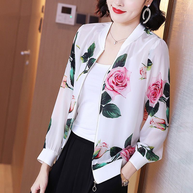 Áo Khoác Bomber Nữ Hoa Hồng Mỏng Hè Thu Quảng Châu Đẹp