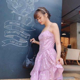 Đầm hoa cúc tím 2S tầng xòe