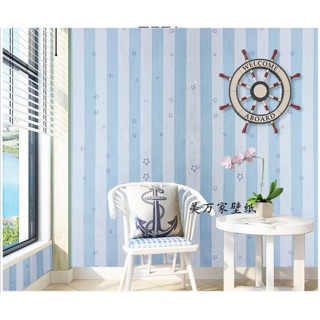 Decal giấy dán tường sọc sao xanh khổ 45cm