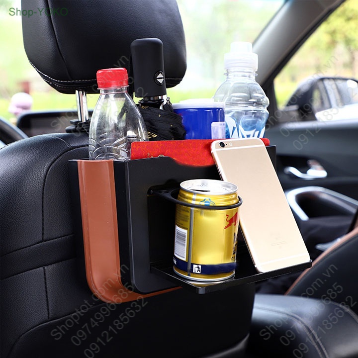 Túi để đồ đa năng gắn ghế sau xe ô tô chống nước, có thể xếp gọn, có chỗ để ly cốc và điện thoại