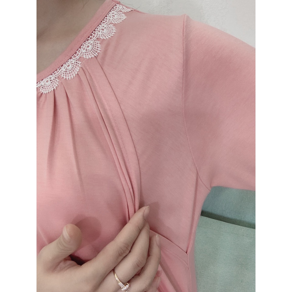 ( SALE ) Đồ bộ bầu sau sinh mặc nhà - thời trang mới nhất - Chất liệu cotton ( nhúng cổ-viền ren  )