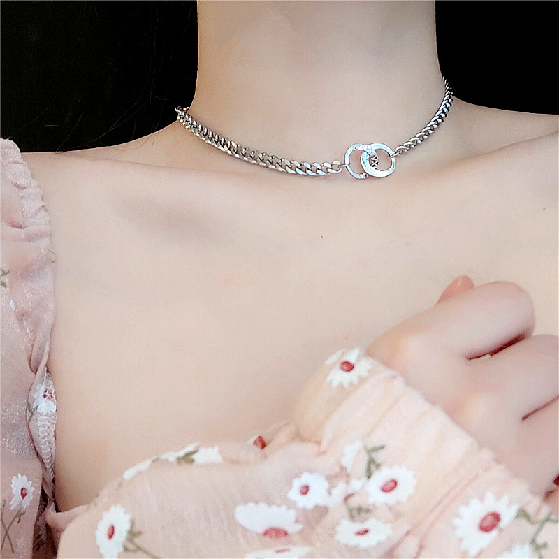 Vòng cổ choker mặt tròn đôi phong cách hip hop thời trang ngọt ngào cho nữ