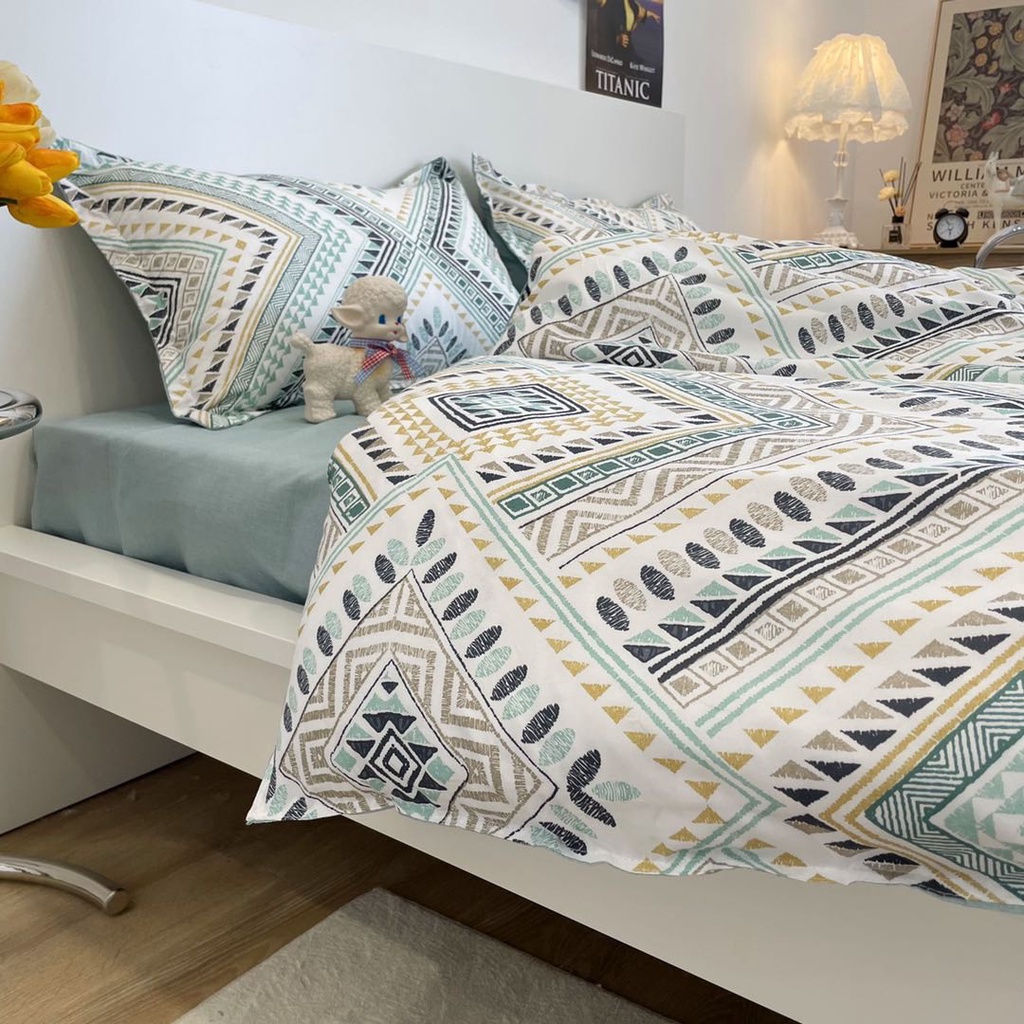 Bộ chăn ga gối Poly Cotton HQ Thổ cẩm sang trọng siêu hot (Tặng vỏ gối ôm) - Miễn phí bo chun