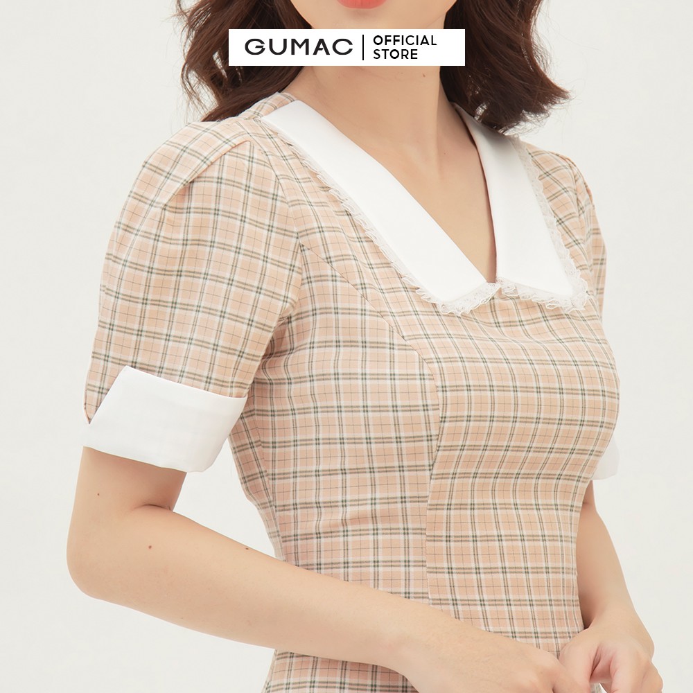 Đầm thiết kế caro phối cổ GUMAC tay ngắn nhiều màu đủ size DB327 | BigBuy360 - bigbuy360.vn