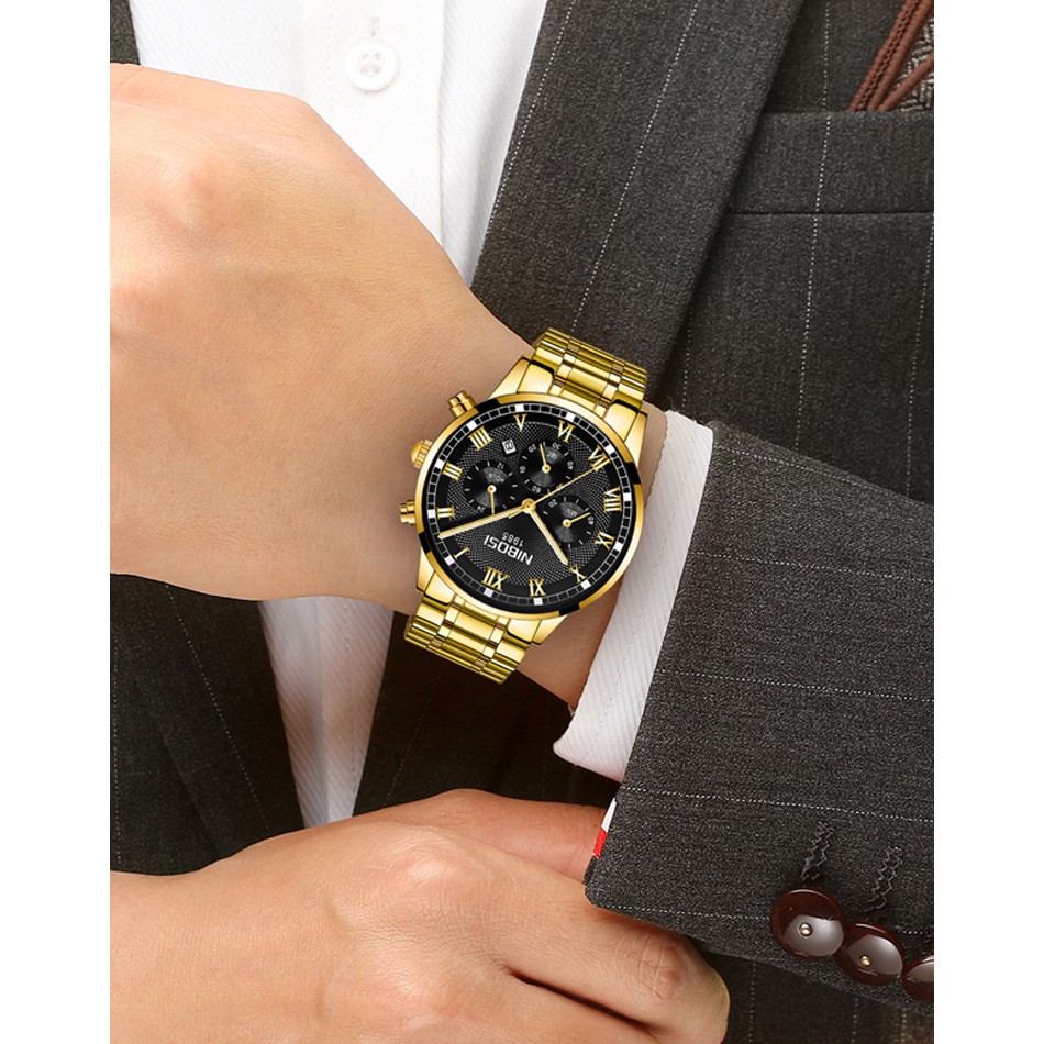 Đồng hồ nam NIBOSI 2339S dây thép 316L mặt vân sọc hiện đại size 43mm chống nước | BigBuy360 - bigbuy360.vn