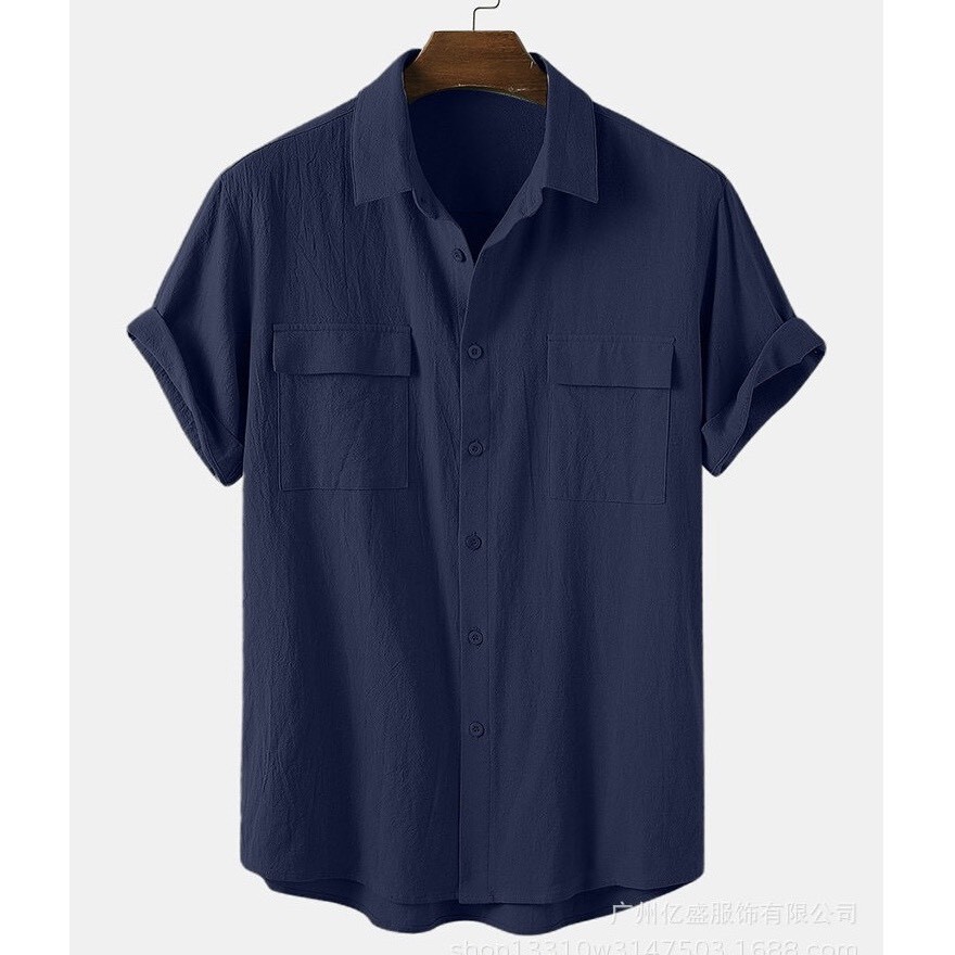 Áo đũi nam cộc tay cổ bẻ, áo sơ mi đũi có túi trước ngực - PANDO FASHION SM33 | BigBuy360 - bigbuy360.vn