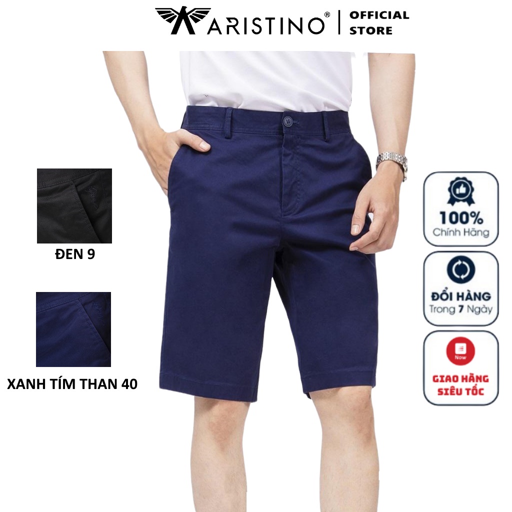 Quần Short Nam Cao Cấp ARISTINO ASOR03 Ngố Đùi trơn màu chất vải cotton cao cấp mềm mại dáng Sooc âu suông vừa