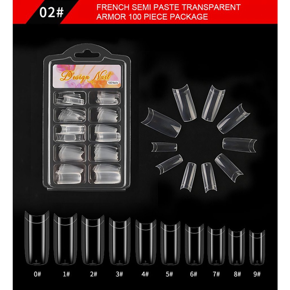 Chứng Khoán sẵn sàng 100 cái/hộp của móng tay giả trong suốt tự nhiên móng tay đầy đủ dán nửa dán Pháp Nail COD