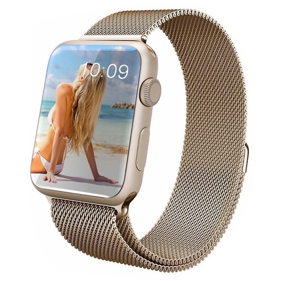 HOT 2021 Dây đeo thay thế dành cho đồng hồ Apple Watch lưới thép không gỉ Mloop KHÓA hút nam châm chắc chắn