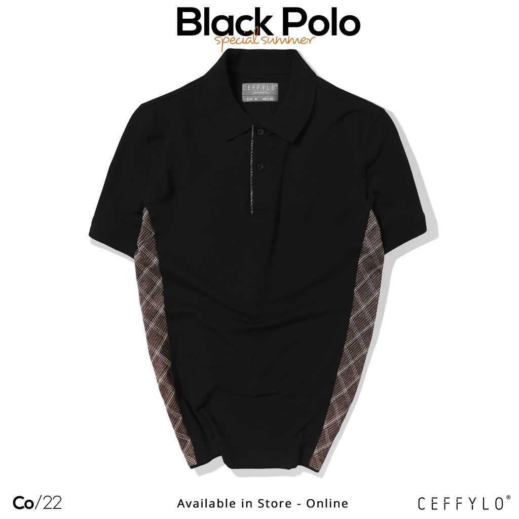 Áo Polo Nam Cộc Tay CEFFYLO Phối Kẻ Sườn Màu Nâu, Xám Chất Cotton Lịch Lãm Sang Trọng