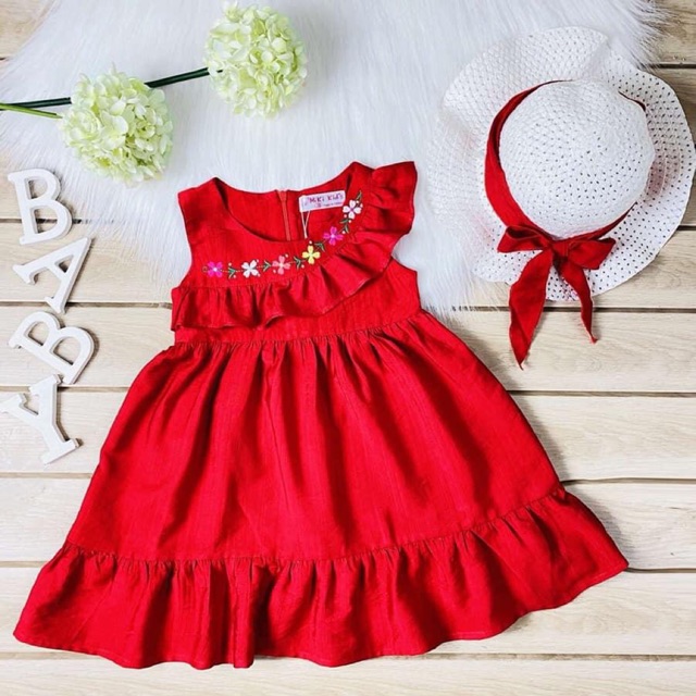 Đầm MIKI KIDS kiểu xoè cổ bèo xéo(12-30kg)KHÔNG NÓN