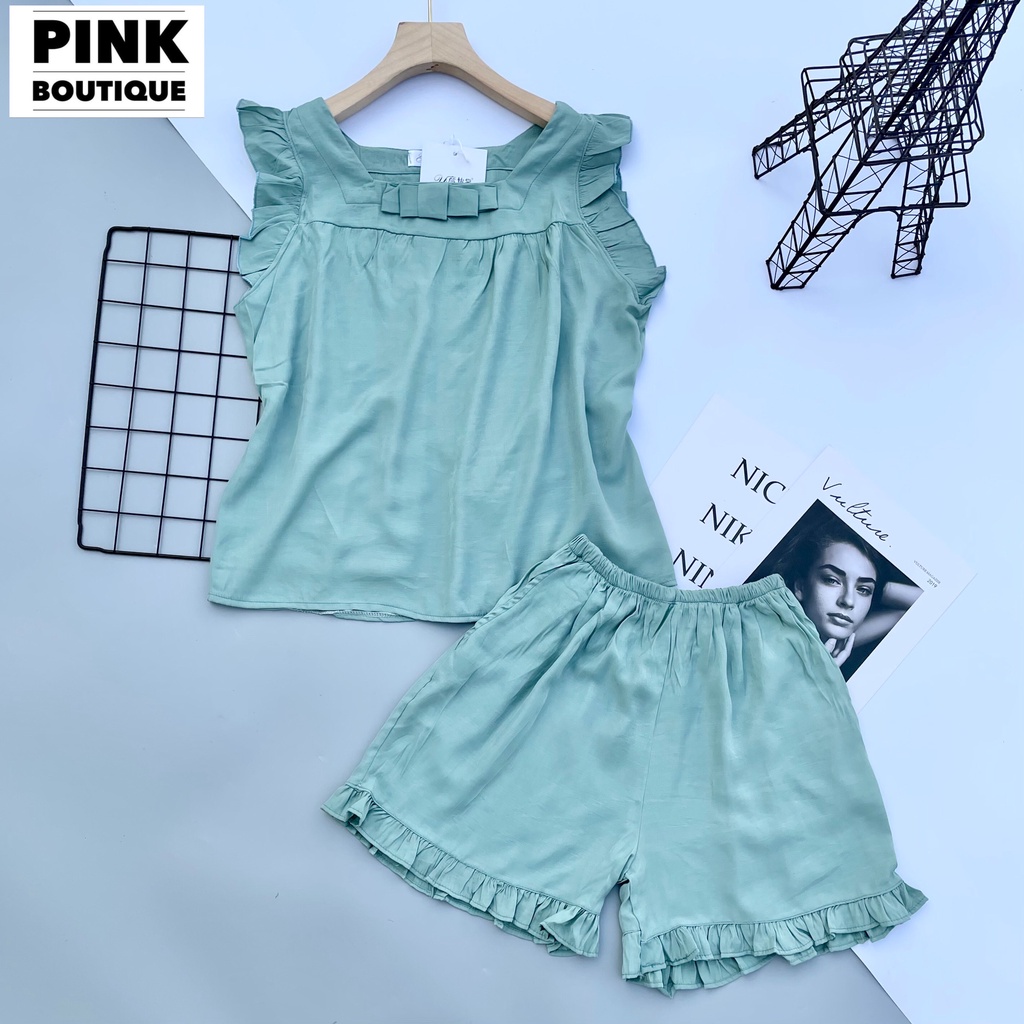 Đồ Bộ Đũi Nữ Mặc Nhà Ngủ Mùa Hè Áo Tay Cánh Tiên Quần Short Hàng Thiết Kế PINK BOUTIQUE | BigBuy360 - bigbuy360.vn