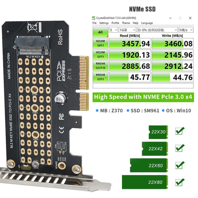 Mojito -NGFF M.2 NVME SSD to PCI Express PCIE 3.0 Host Controller Expansion Card SSD M-Key SSD Adapter Card