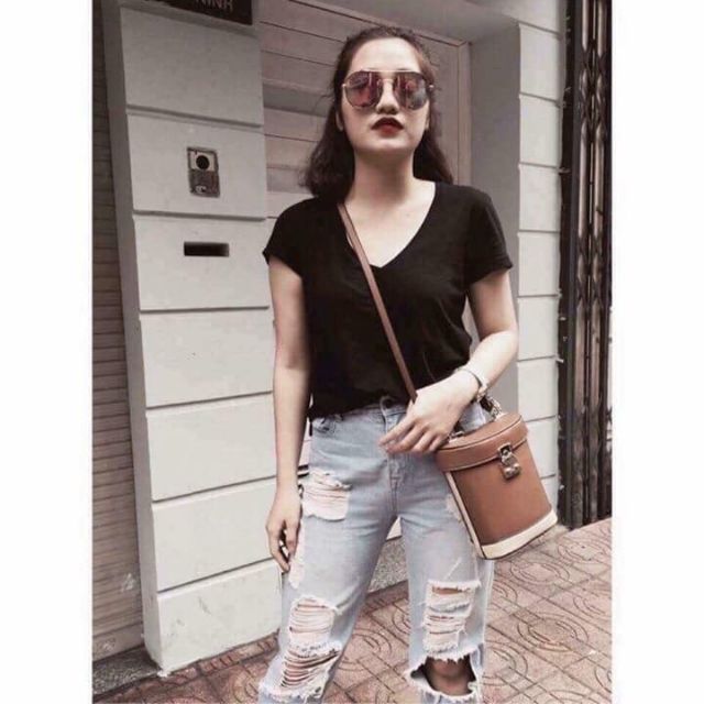Áo nữ thun coton cổ tim