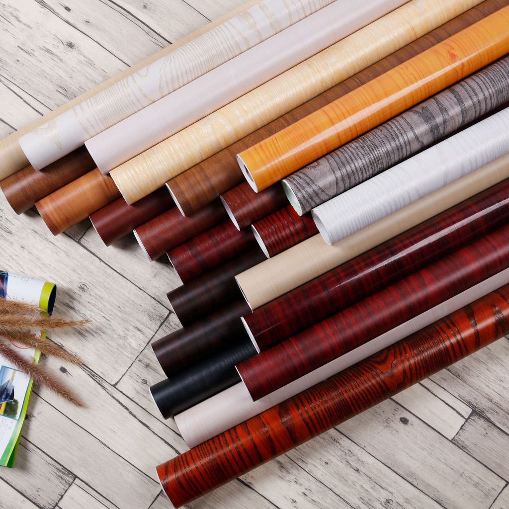 Dày vân gỗ dán tự dính không thấm nước tủ quần áo PVC tủ bếp bàn cửa gỗ dán nội thất đổi mới giấy dán tường