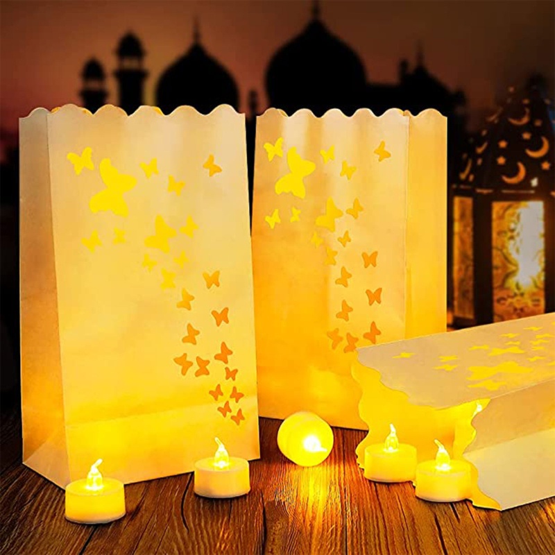 Bộ 10 Túi Đựng Nến Bằng Giấy Màu Trắng Siêu Nhẹ Trang Trí Nhà Cửa / Lễ Hội / Năm Mới