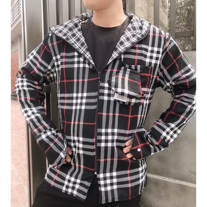 áo chống nam 2 lớp chất liệu kẻ thô