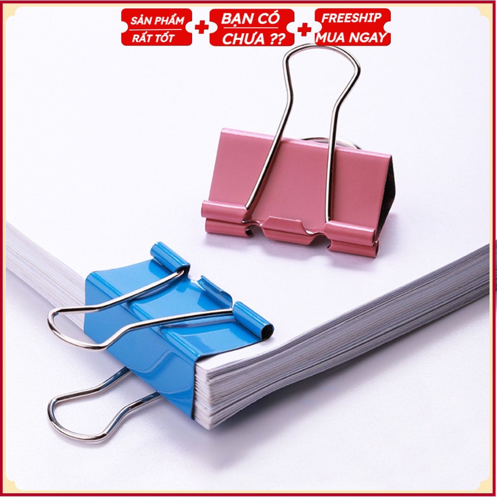 [Đủ Size] - Set 12 Kẹp Tài Liệu Giấy Tờ Văn Phòng Đủ Size - Kẹp Bướm Nhiều Màu Loại 1