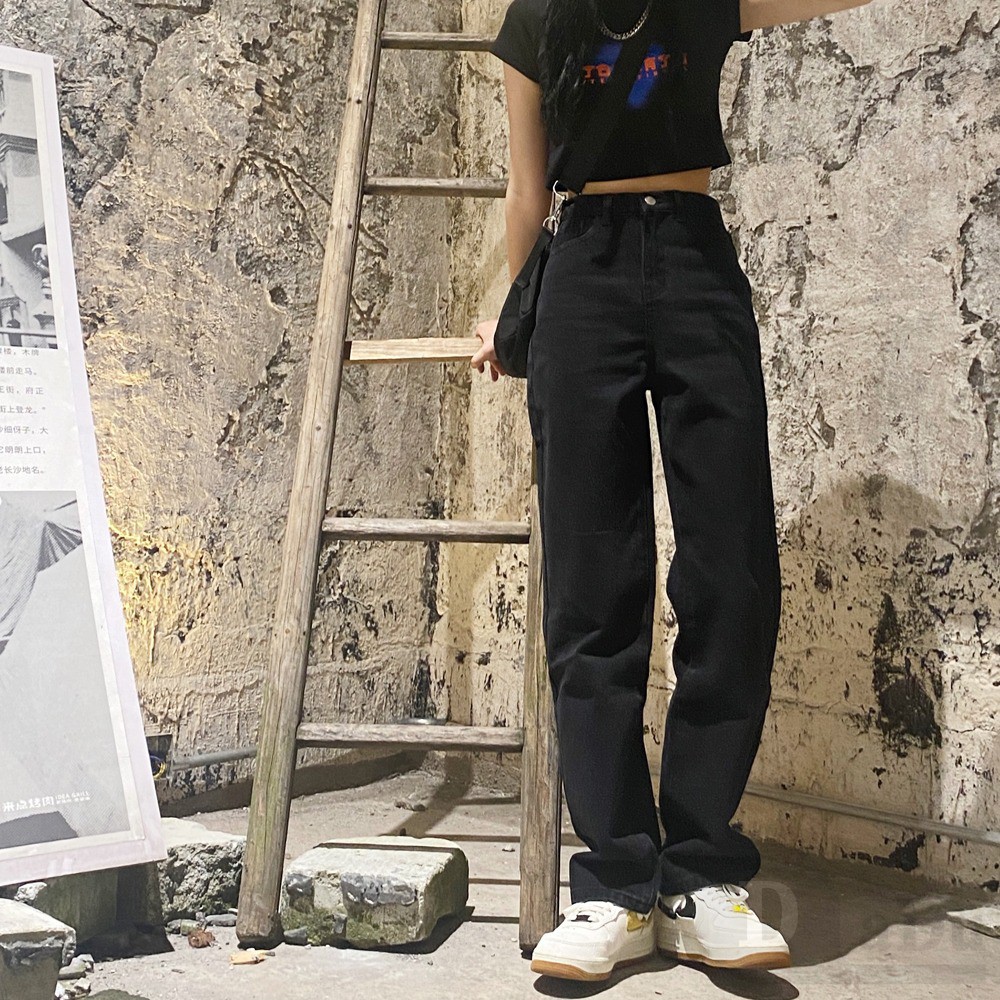 PALAZZO Quần Jeans Nữ Dài Lưng Cao Ống Rộng Thời Trang Hàn
