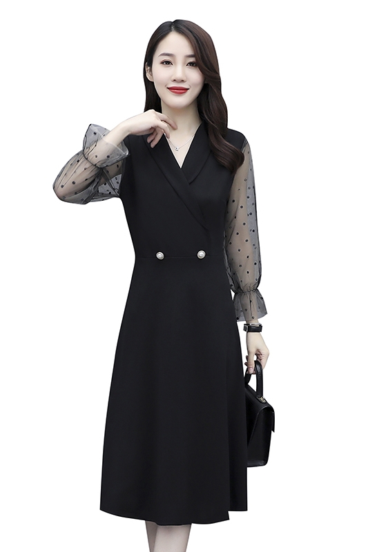 L-5XL Plus Size Women Korean Fashion Dress Casual Loose Long Sleeve Mesh Patchwork Party Midi Dresses | BigBuy360 - bigbuy360.vn