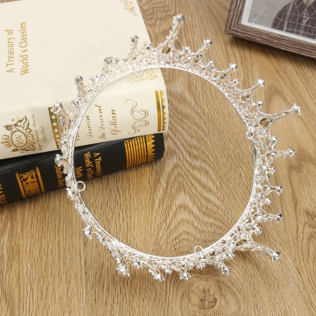 ✿♠Full Crown Queen Tiara Wedding Rhinestone Headpiece Silver
