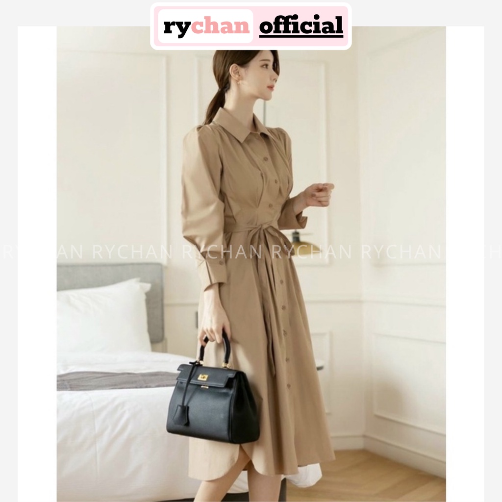 Đầm Nữ Xinh Công Sở Cổ Sơ Mi Tay Dài Nút Trước Cực Vintage, Đầm Nữ Đi Chơi Màu Kem Cực Retro[ẢNH THẬT CUỐI] - DX9777