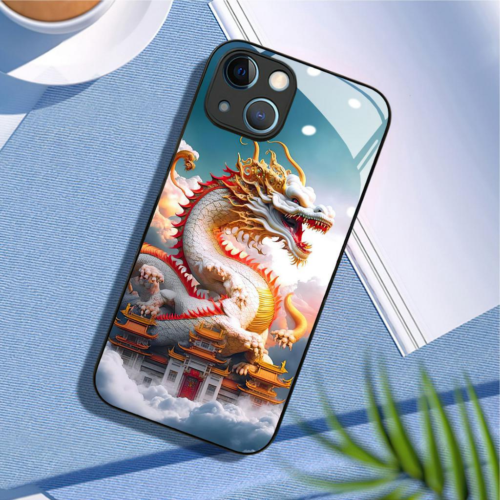 Ốp lưng ip 13 pro max rồng quý phái kính cường lực Hoka cho IP 6 7 8 plus/ X Xs max/ 11 12 13 14 pro max