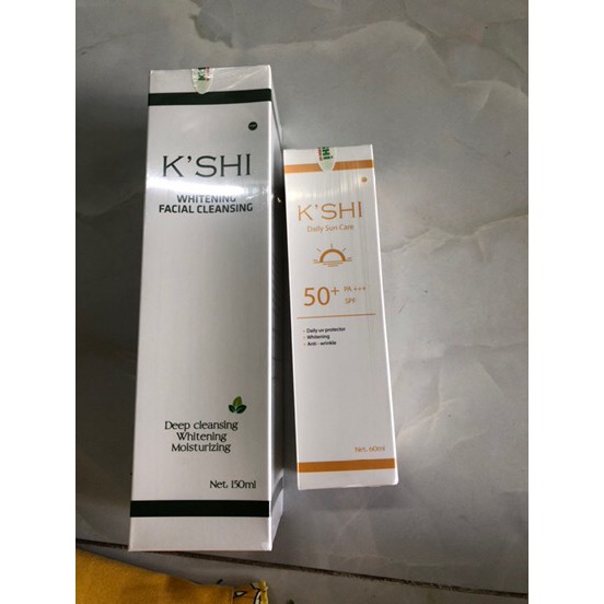 BỘ SỮA RỬA MẶT TRẮNG DA NGỪA MỤN VÀ KEM CHỐNG NẮNG K'SHI CHÍNH HÃNG VỚI SPF 50+